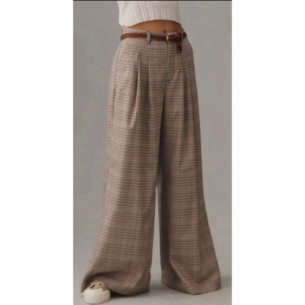 Maeve The Avery Pleated Wide Leg Pants Women’s Sz 8 Plaid Anthropologie Academia